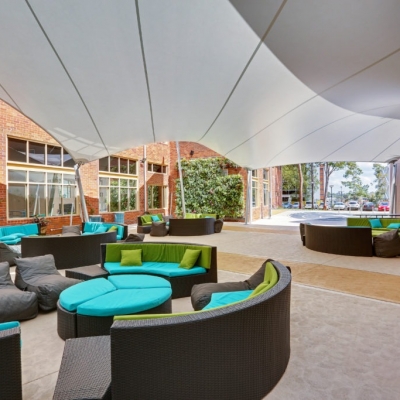 Quadrangle shade structure covering outdoor area by Shade to Order Sydney, Newcastle, NSW