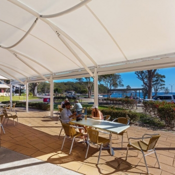 Nelson Bay shade sails | cafe sail | commercial covered area | Sydney Newcastle - Shade to order