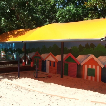Sand pit cover &amp; custom built shade sail in school by Shade To Order, Sydney, Newcastle, Australia