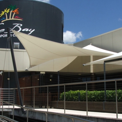 Club waterproof shade sails | Hotel shade solutions by Shade to Order Newcastle, Sydney, Central Coast