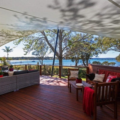 Domestic shade sail over balcony | Shade to Order Australia | Newcastle, Sydney, Central Coast
