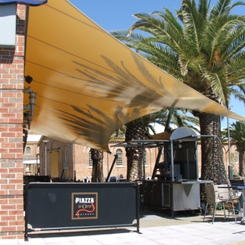 Outdoor dining shade structure area | polyedge waterproof sail by Shade to Order Newcastle Sydney Central Coast