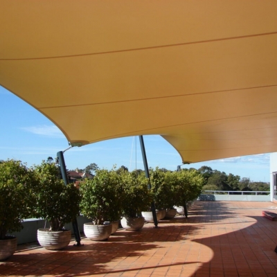 Commercial shade structure over balcony by Shade to order Sydney, Parramatta, Newcastle NSW Australia