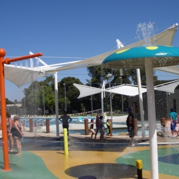 Quality waterproof shade structures for water park by Shade to Order Sydney NSW