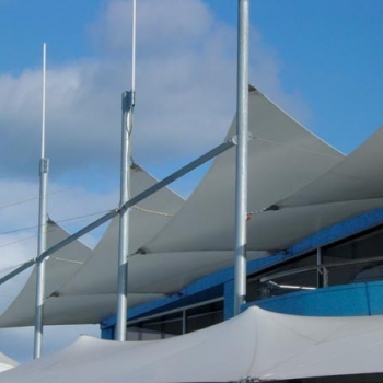 Commercial shade sails on building designed by Shade to Order, Newcastle, Sydney, NSW