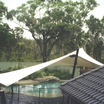 Custom made shade sail over pool area by Shade to Order, Newcastle, Sydney, Australia wide.