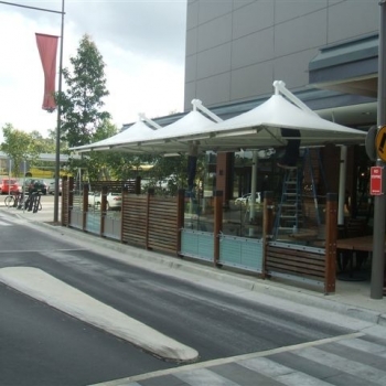 Shade structure umbrellas for cafe by Shade to Order, Sydney, Newcastle, NSW.
