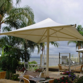 Waterproof umbrellas for resort by Shade to Order, Newcastle, Sydney, Charlestown, NSW