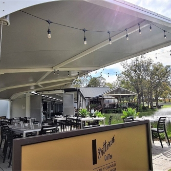 Shade sail for winery and cafe designed by Shade To Order Newcastle, Cessnock, NSW