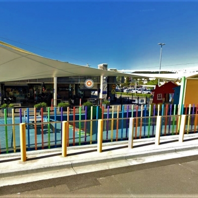 Cafe shade sail over playground designed by Shade To Order, Newcastle NSW