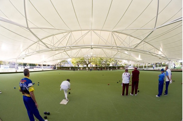 Shade structure for sporting facility